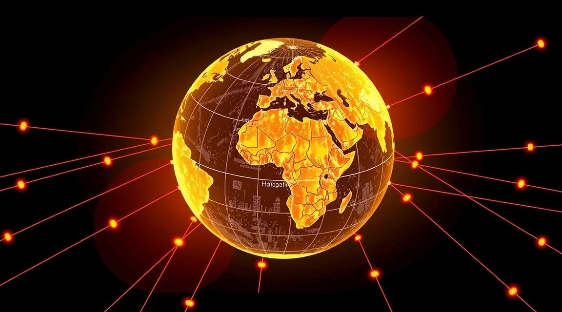 Un globo terrestre illuminato con linee di connessione, che rappresenta le notizie globali e la connettività internazionale.