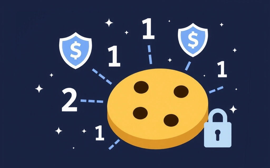 Illustrazione di un biscotto digitale e icone di protezione dati