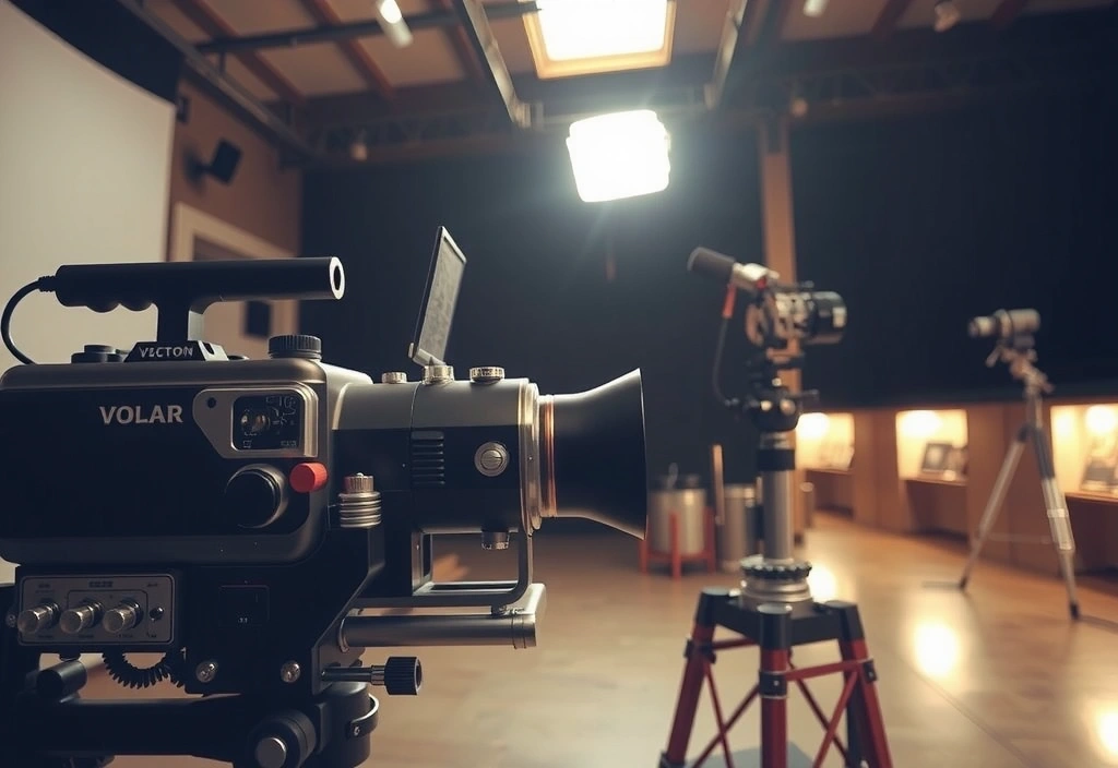 Una macchina da presa vintage su un set cinematografico.
