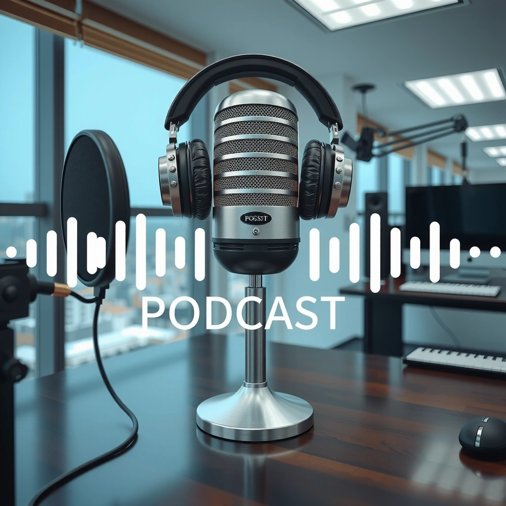 Microfono da podcast con cuffie