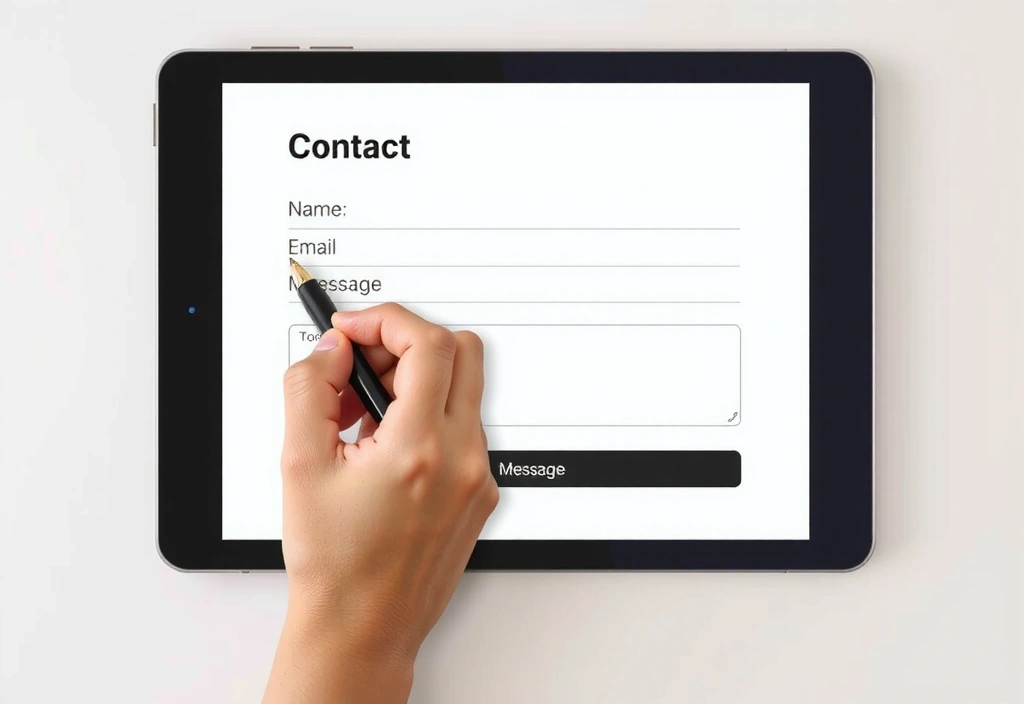 Mano che scrive su un modulo di contatto digitale
